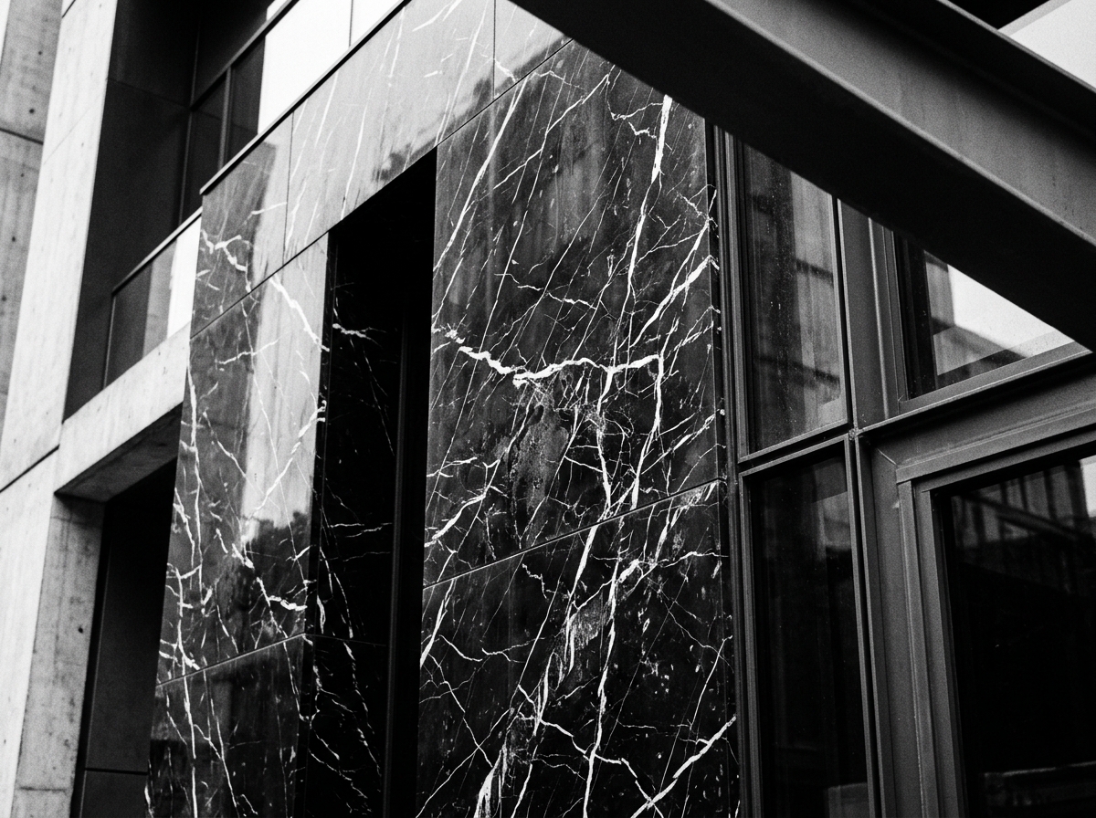 Nero Marquina Marble & Fluted Wood